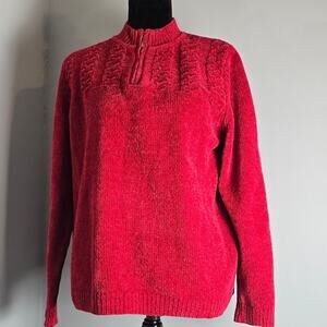 Alfred Dunner Sweater, Women's Size S, Red, Quarter Zip, Pullover